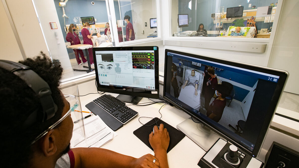 Nursing students work in the simulation lab in the OReilly Clinical Health Science Center.