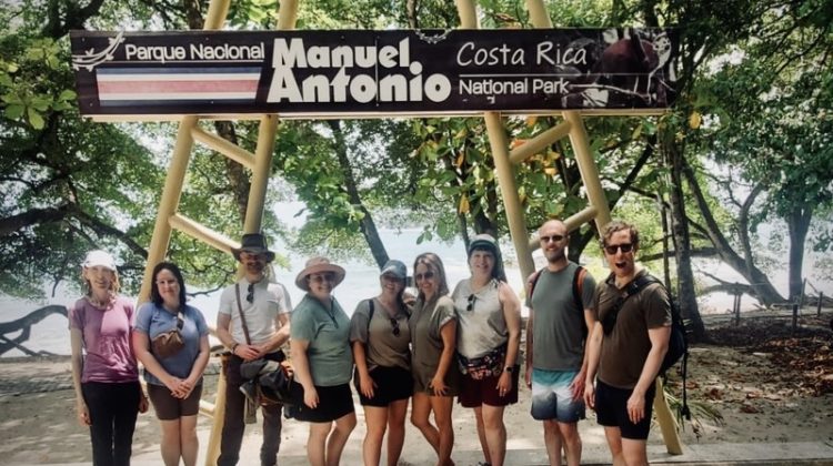 Kelly Dudley and Stephanie Mitchell Urich (center) with other Missouri State University faculty members at the Costa Rica National Park.
