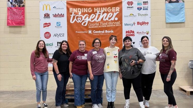 BSW students and faculty volunteer at Ozarks Food Harvest during Hunger Action Month in fall 2025.