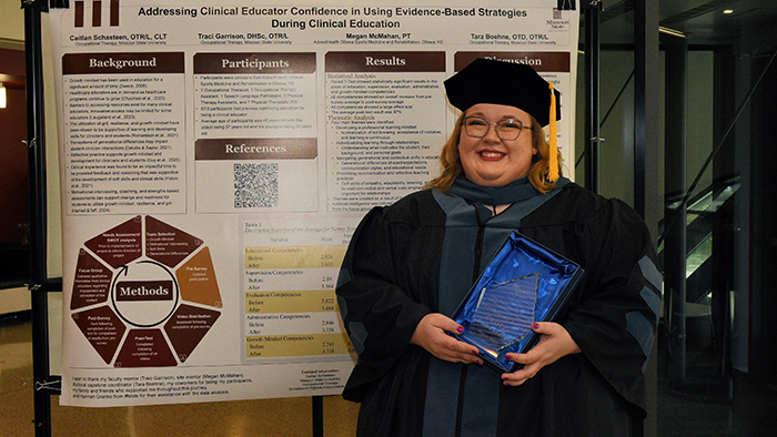 Schasteen with her research presentation for the 2026 Einhellig Interdisciplinary Forum on campus.
