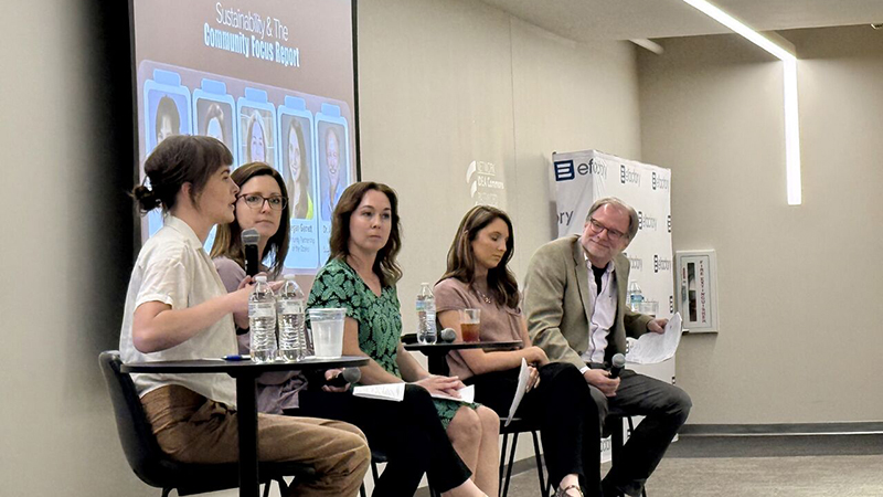 Traci Nash, OPHI community focus facilitator (far left), moderates a panel called “Sustainability and the Community Focus Report" on April 27.
