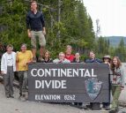 Students at the Continental Divide marker