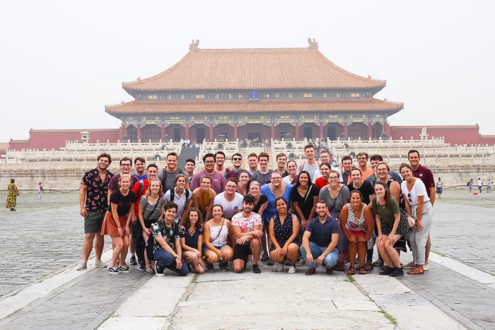 The MSU Chorale poses for a photo in Tiananmen Square.
