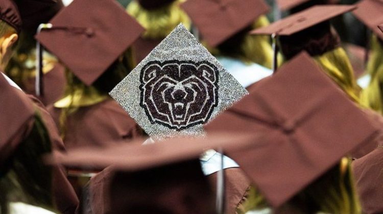 Close up of graduation caps