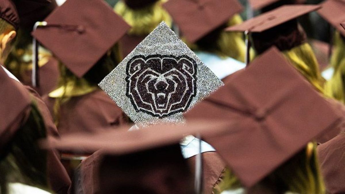 Close up of graduation caps