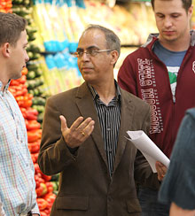 Professor talking with students