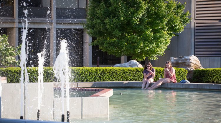 Students at John Q. Hammons Fountain