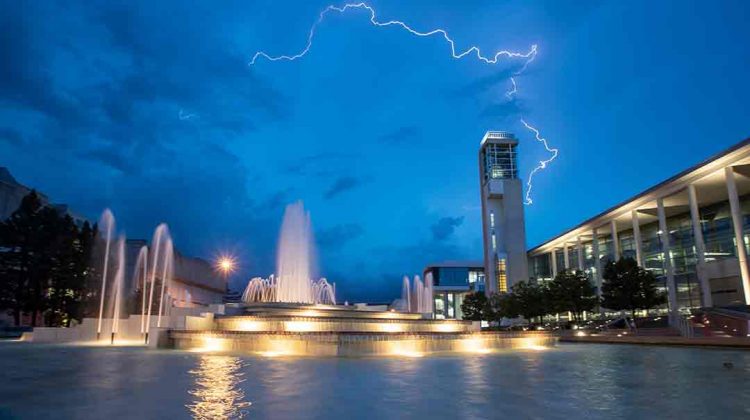 Storm over campus fountain