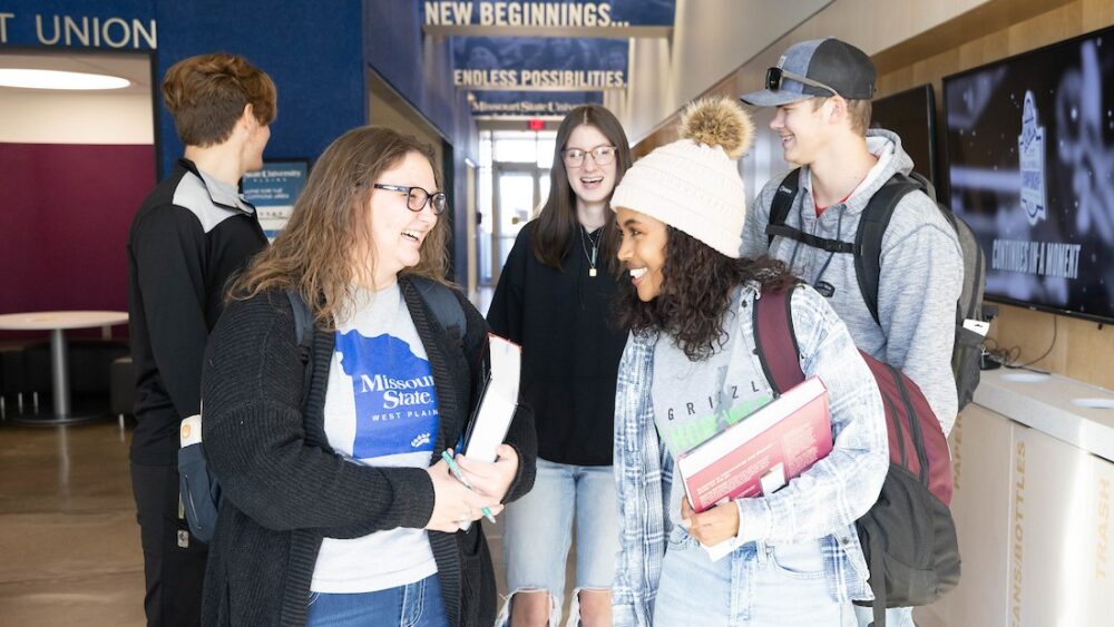 A group of five Missouri State-West Plains students head to their next class.