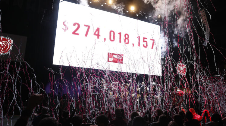 Screen reveals Missouri State University Foundation's fundraising total of $274,018,157.