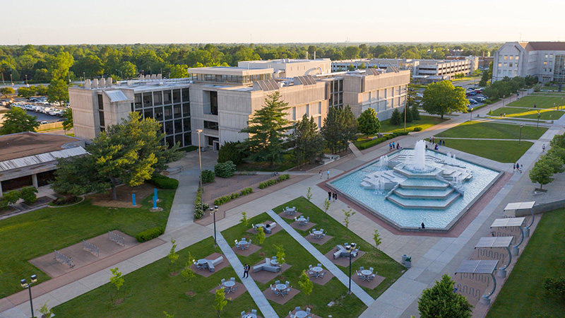 An aerial view of the West Mall on campus.