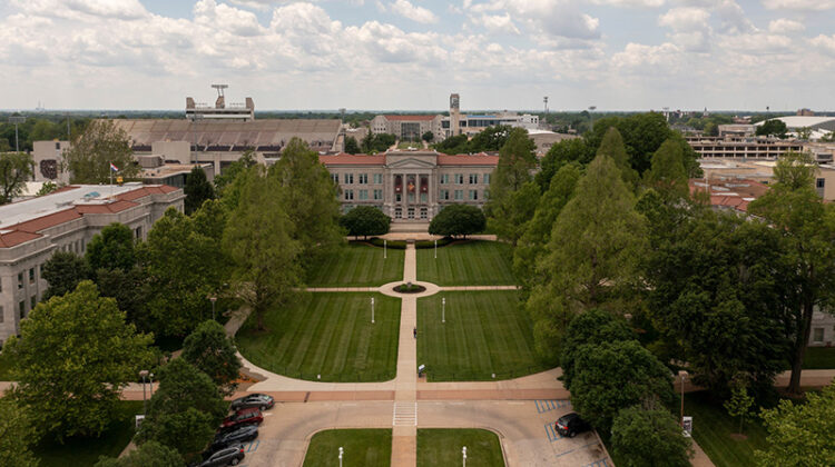 An aerial view on campus.