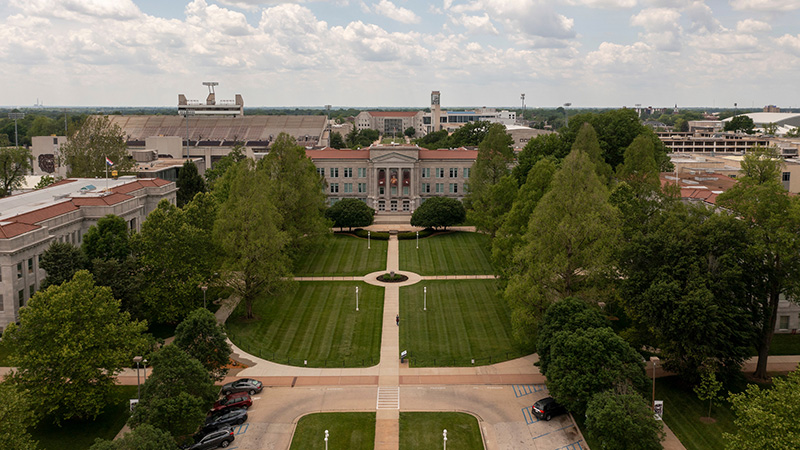 An aerial view on campus.