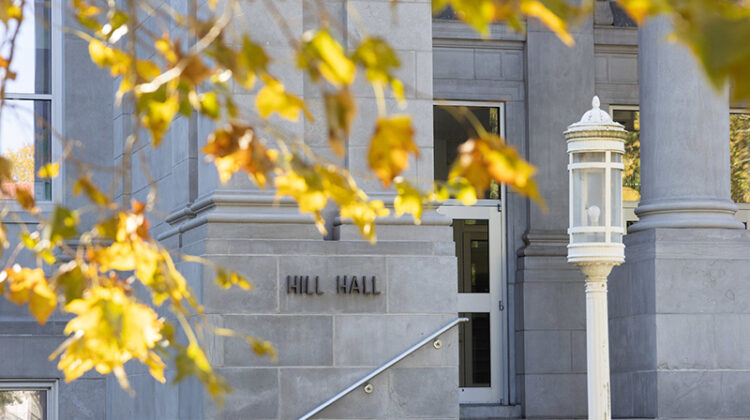 The words "Hill Hall" on a building.