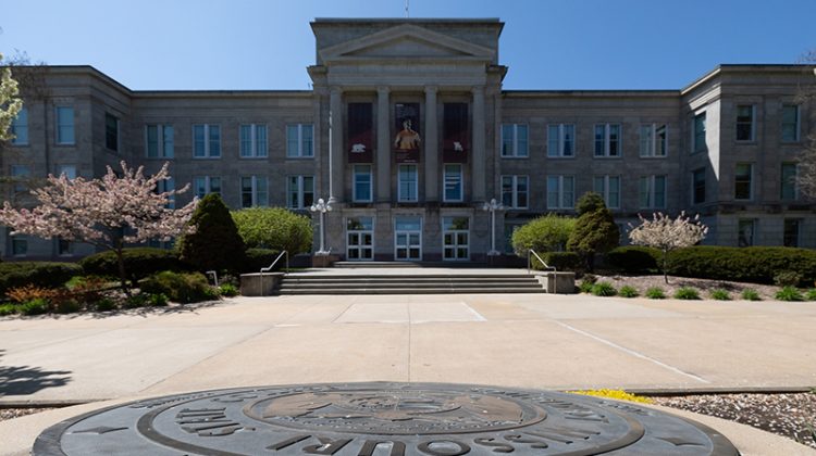 Front view of Carrington Hall on campus.