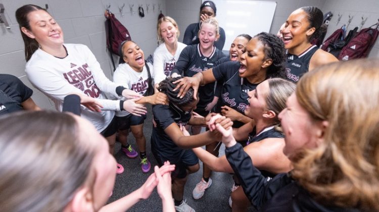 Lady Bears celebrate a win.
