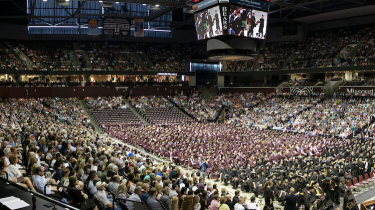 Panoramic view of the crowd at Missouri State University's Commencement