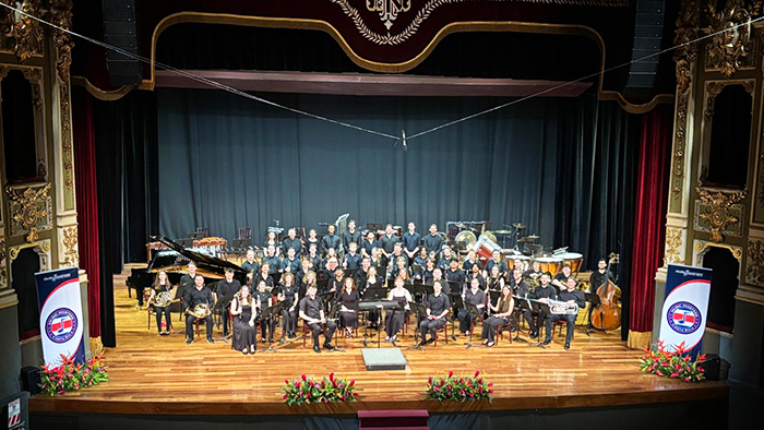 The Missouri State University Wind Ensemble on stage at Teatro Nacional de Costa Rica. 