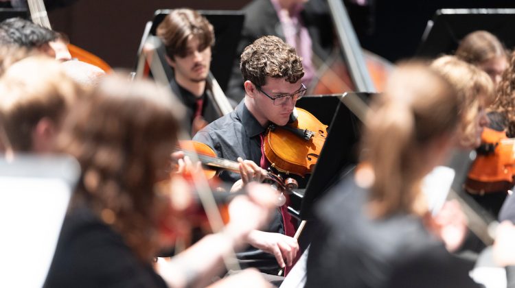Members of the Missouri State Symphony Orchestra, in performance
