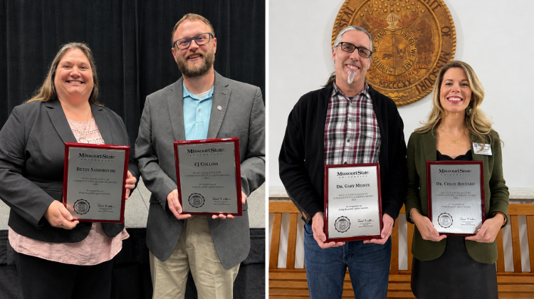 The 2026 award recipients (left to right): Betsy Sandbothe, CJ Collins, Dr. Gary Meints and Dr. Chloe Bolyard.