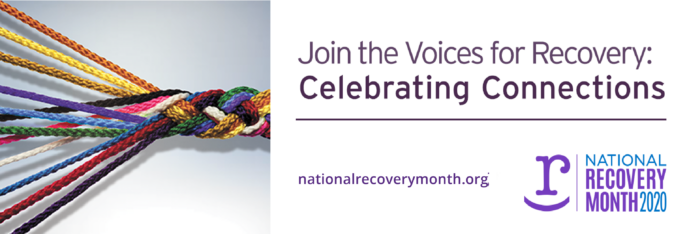 National Recovery Month Logo with embedded link to Faces and Voices of Recovery Website