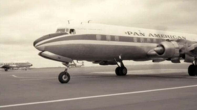 Film screenshot of PanAm flight on runway