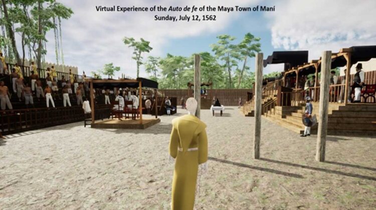 Virtual reality image showing figure standing in open area