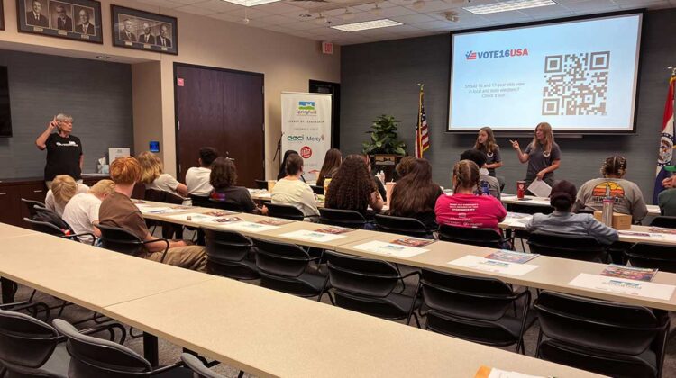 Two young women giving a presentation