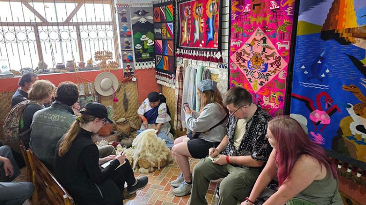 Students learning traditional South American craftmaking