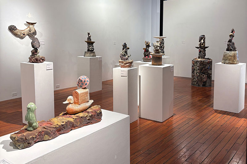 Exhibition room with several ceramic artworks