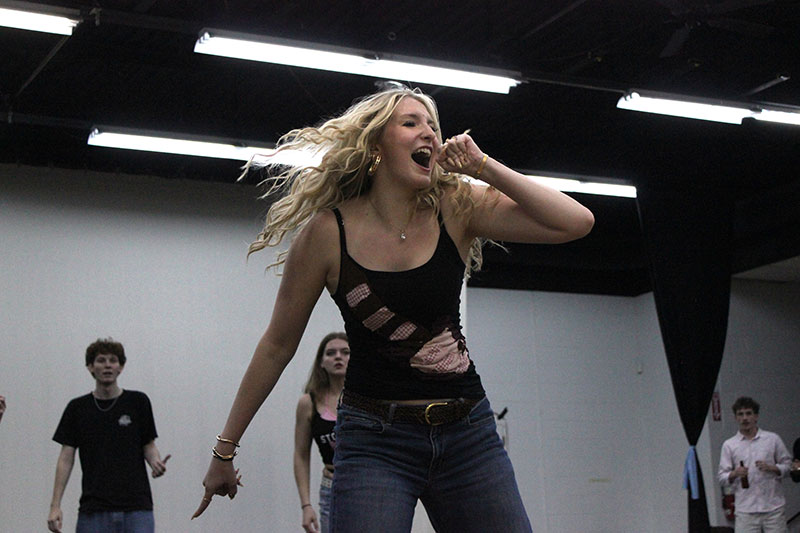 College actress performing during rehearsal