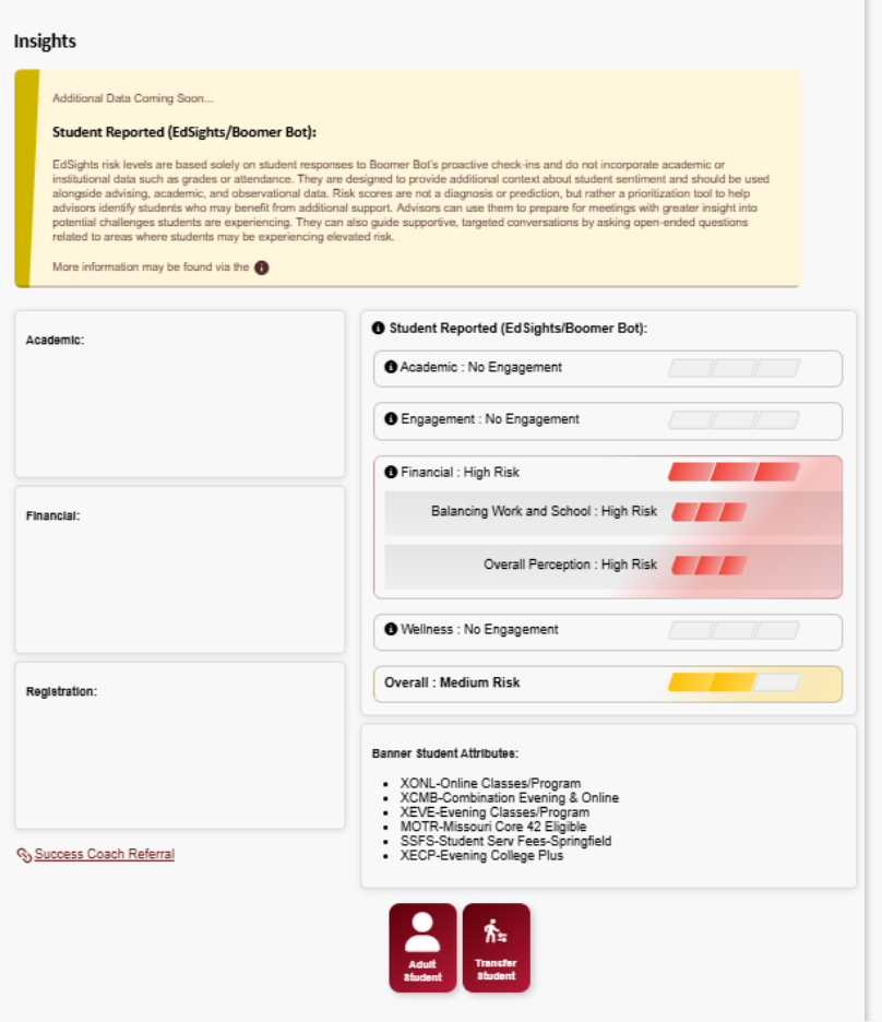 Screenshot of ATLAS "Insights" tab showing the new Boomer Bot feedback scores. 