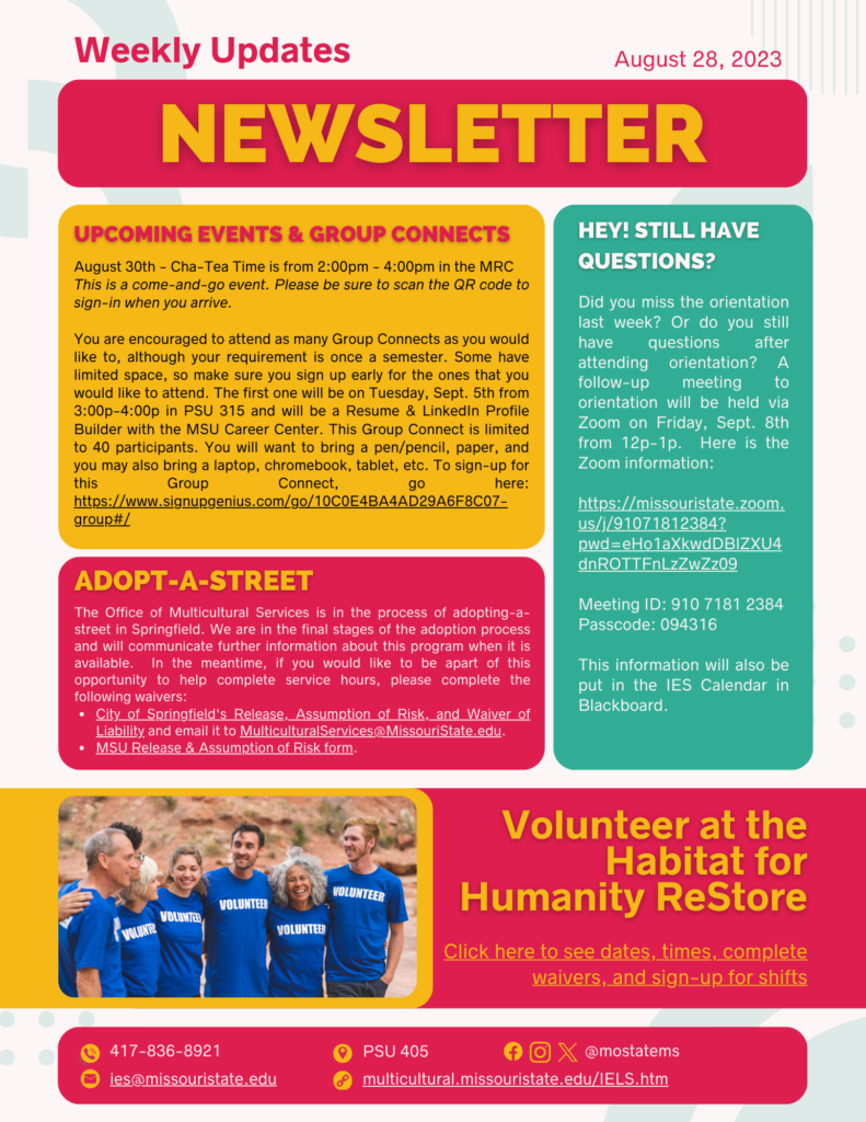 Weekly Newsletter August 28, 2023