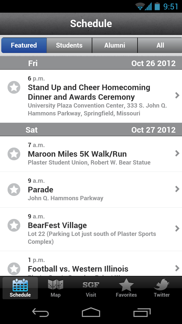 Homecoming 2012 App Schedule