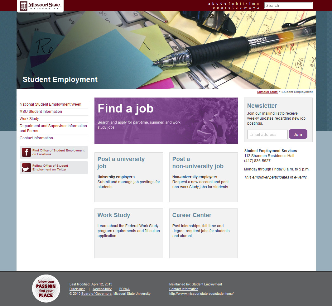 Student Employment website