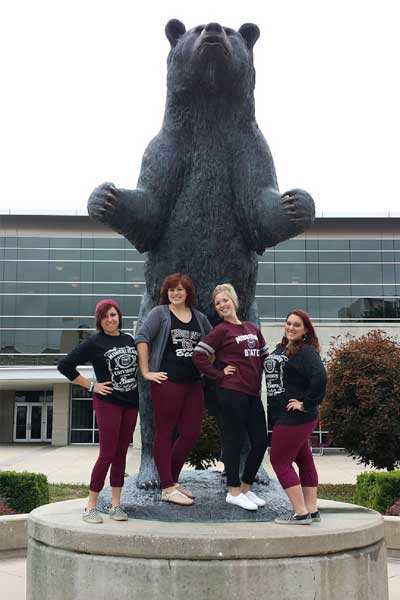 Students with the PSU Bear statue
