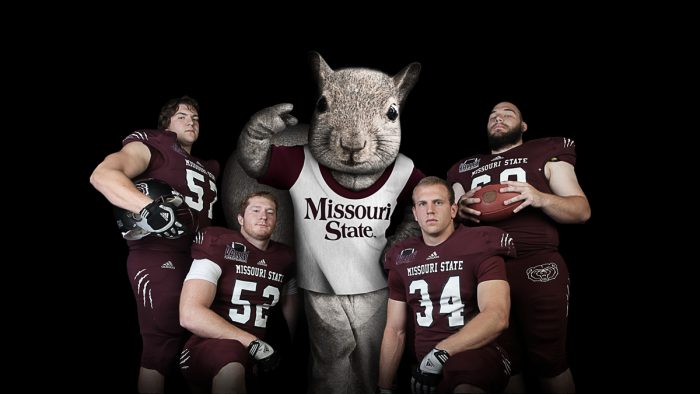 Scrapper Squirrel with Missouri State football players