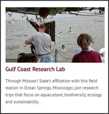 Photo and description of the Gulf Coast Research Lab, as depicted on the facilities and resources page