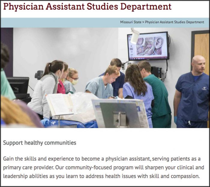 Homepage of the physician assistant studies website