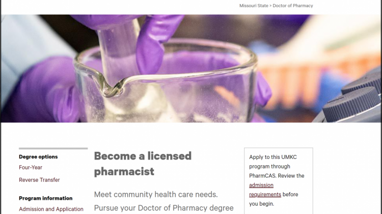 Top part of Doctor of Pharmacy homepage.