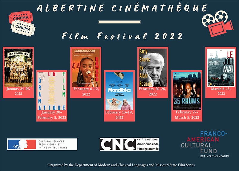Film festival poster listing all seven films and viewing dates
